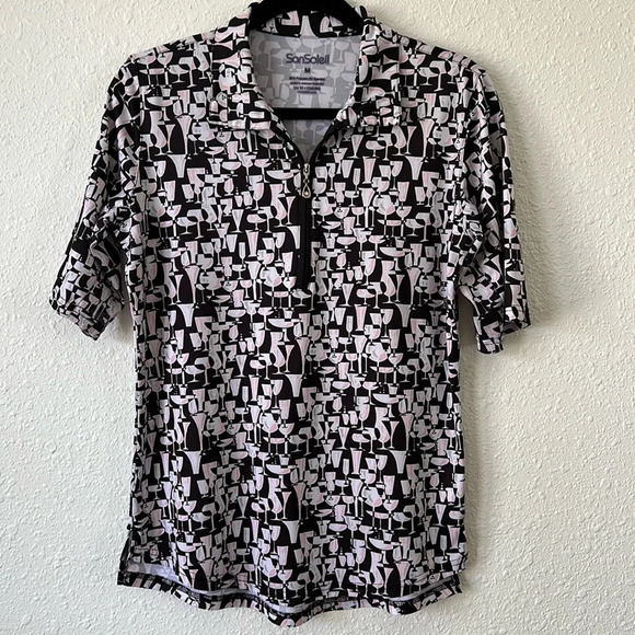San Soleil Tops - San Soleil SolCool Performance Quarter Zip Golf/Tennis Top Martini Print Size M